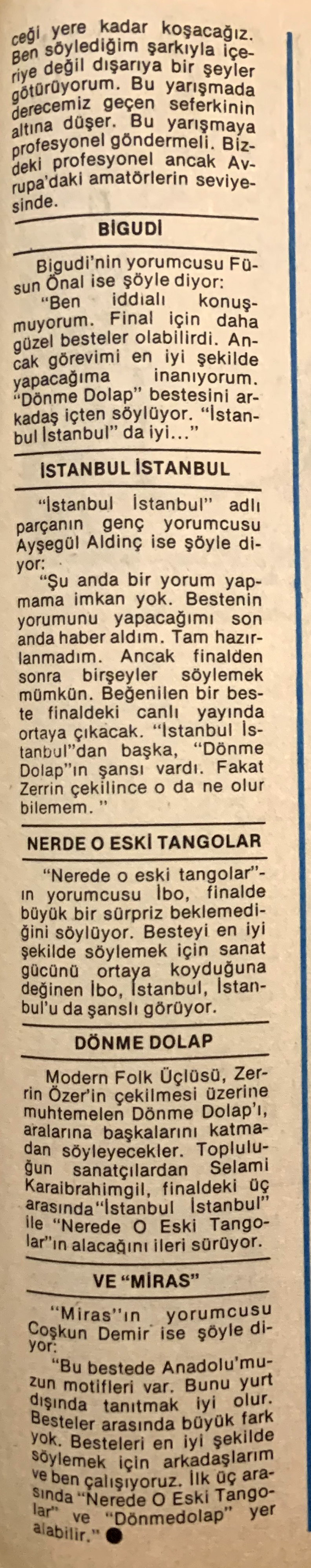 1981 Yılında Yapılan Eurovision Türkiye Finalleri Öncesi Sanatçılar Umutsuz