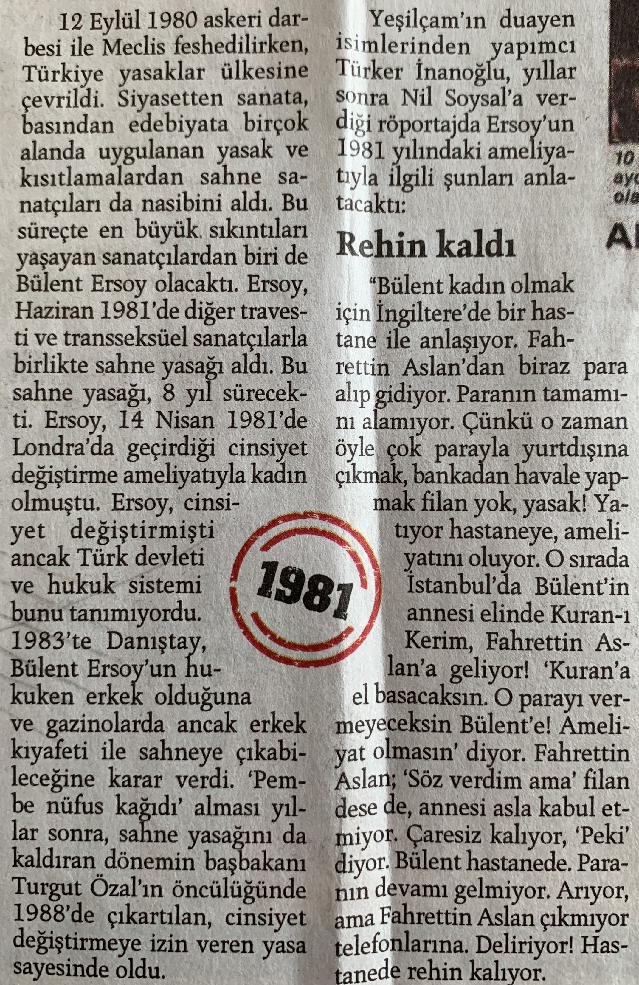 12 Eylülün Yasaklı Sanatçısı Bülent Ersoy